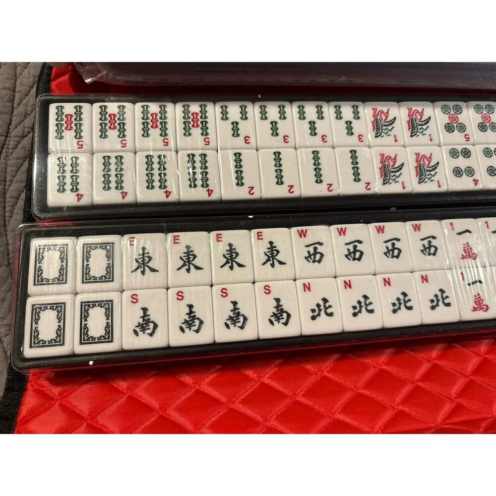 Mahjong Set 166 White Tiles 4 All-in One Racks Red Bag Jongyance American